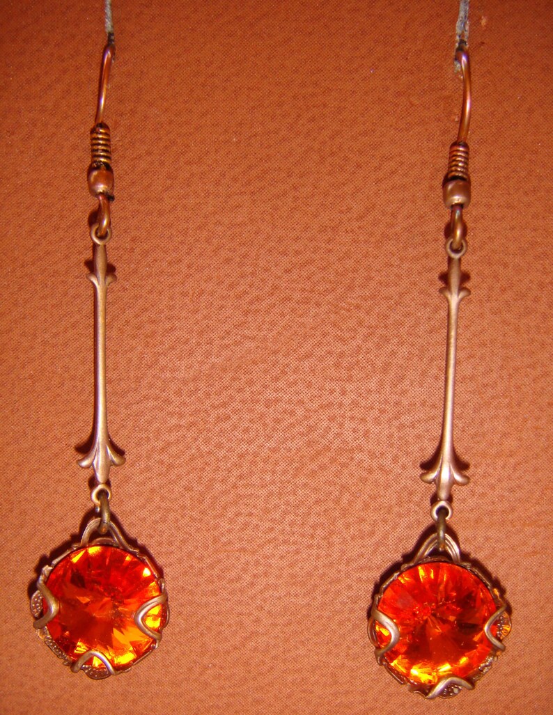 Swarovski Crystal Tangerine Pierced Earrings with Natural Brass image 2