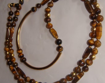 Tigers Eye and Gold Color Vermeil Eyeglass Lanyard