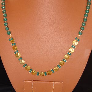 Green Jade and Brass Necklace and Earring Set