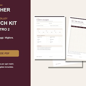 May include: A digital beach volleyball match kit featuring seven PDF score sheets. The text includes BAGHER, BEACH VOLLEY MATCH KIT 2 CONTRO 2, Segna. Leggi. Migliora., 7 SCHEDE PDF, Stampa e usa per ogni match. Consegna digitale immediata.