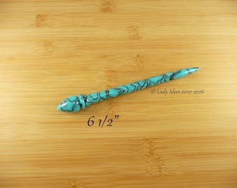 Hair Stick Longer Length Faux Turquoise With Black Swirls Acrylic