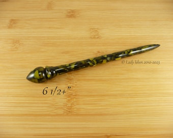 Palillo para el cabello de mayor longitud, acrílico, negro y dorado