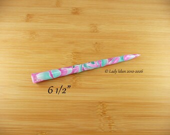 Hair Stick Longer Length Icicle Light Mint And Iridescent Pink Tourmaline Acrylic