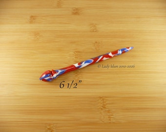 Hair Stick Longer Length Red White And Blue Swirl Acrylic