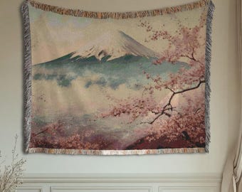 Extra Large Wall Art Luxury Japanese Landscape tapestry Japan Nature Vintage Couch Cover Pink Flowers Boho Home Decor Housewarming gift