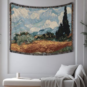 French Tapestry Woven Wall Hanging Woven blanket Tapestry country decor Luxury boho tapestry Van Gogh landscape Cotton European Tapestry