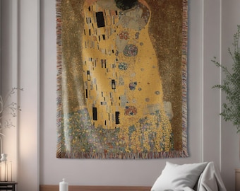 Cotton The Kiss Tapestry Woven Wall Hanging vintage Woven blanket Klimt Tapestry home decor Luxury boho tapestry Cotton European Tapestry