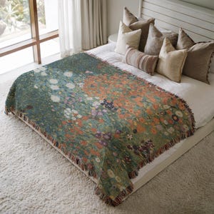 100% Cotton Luxury Boho Klimt's Flowers Inspired Tapestry Vintage Botanical Woven Blanket Nature Floral Wall Hanging Art lovers gift image 10