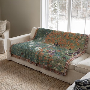 100% Cotton Luxury Boho Klimt's Flowers Inspired Tapestry Vintage Botanical Woven Blanket Nature Floral Wall Hanging Art lovers gift image 2