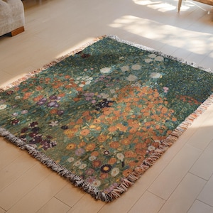 100% Cotton Luxury Boho Klimt's Flowers Inspired Tapestry Vintage Botanical Woven Blanket Nature Floral Wall Hanging Art lovers gift image 8
