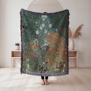 100% Cotton Luxury Boho Klimt's Flowers Inspired Tapestry Vintage Botanical Woven Blanket Nature Floral Wall Hanging Art lovers gift image 9