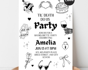 Gothic Bachelorette Party Invitation Template, Editable Canva Hen Party Invite