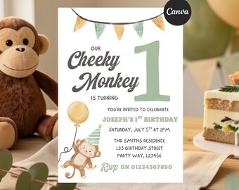 Cheeky Monkey 1st Birthday Invitation | Editable Any Age Party Invite (Digital Download)