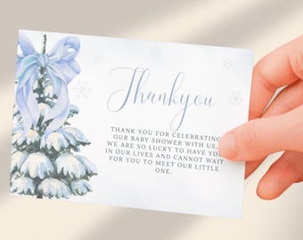 Christmas Baby Shower Thank You Card Insert, Blue Winter Baby Shower, Editable Canva Template