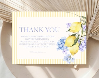 Lemon Baby Shower Thank You Card, Watercolor Citrus Insert (Digital Download)