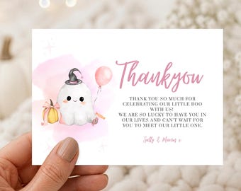 Halloween Baby Shower Thank You Card, Little Boo Ghost Watercolor (Digital Download)