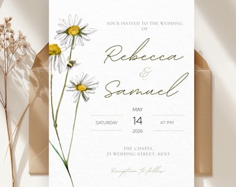 Boho Daisy Wedding Invitation Template: Editable Floral Canva Invite (Digital Download