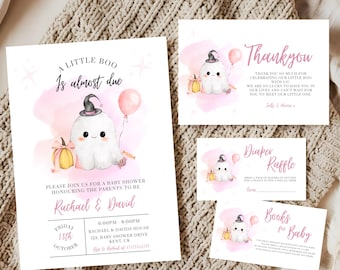 Little Boo Halloween Baby Shower Bundle, Ghost Invitation Set (Digital Download)