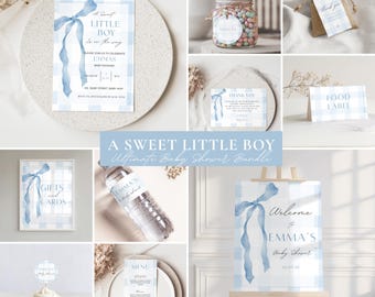 Blue Gingham ultimate Baby Shower Bundle: boy baby shower  Printable Invitation, Games, and Decorations (Digital Download)
