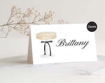 Wedding Place Cards Template | Champagne Coupe, instant download  (Digital Download)