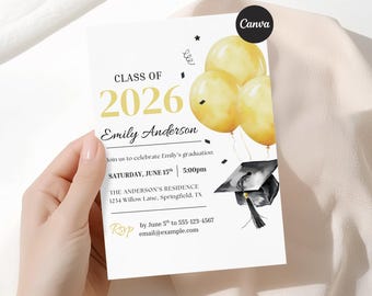 Gold & Black Graduation Invitation Template | Class of 2026 (Digital Download)