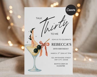 30th Birthday Invitation Template | Talk Thirty To Me Invite | Dirty Thirty Martini Birthday | Editable Canva 30th Birthday Party Invite