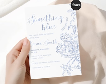 Something Blue Bridal Shower Invitation Template, Blue Floral Bridal Shower Invite, Editable canva Invite, Something Blue Before I Do