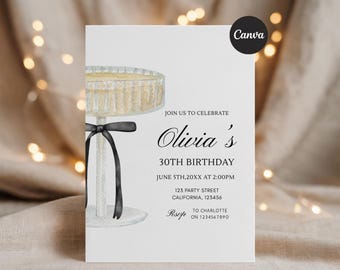 Champagne Birthday Invitation Template | Editable 30th Birthday Invite (Instant Download)