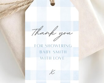 Blue Gingham Baby Shower Thank You Tag, Baby Shower Favor Tag, Editable Canva Template, Boy Baby Shower Gift Tag, Thank You Gift Tag, BS01
