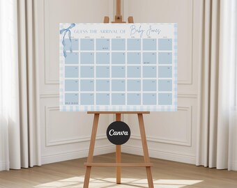 Blue Gingham Guess the Due Date Baby Shower Game | Printable Calendar (Digital Download)