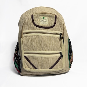 Sac à dos Boho en chanvre - Sac à dos fait main respectueux de l'environnement avec panneaux latéraux tissés | Sac de voyage unisexe, sans THC, sac à dos festival