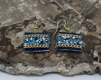 Denim Turquoise Glass Beaded Earrings