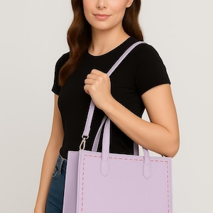Handmade Purple Cowhide Leather Shoulder Bag for Women | Structured Crossbody Tote Purse with Adjustable Strap | Work, Travel, Everyday