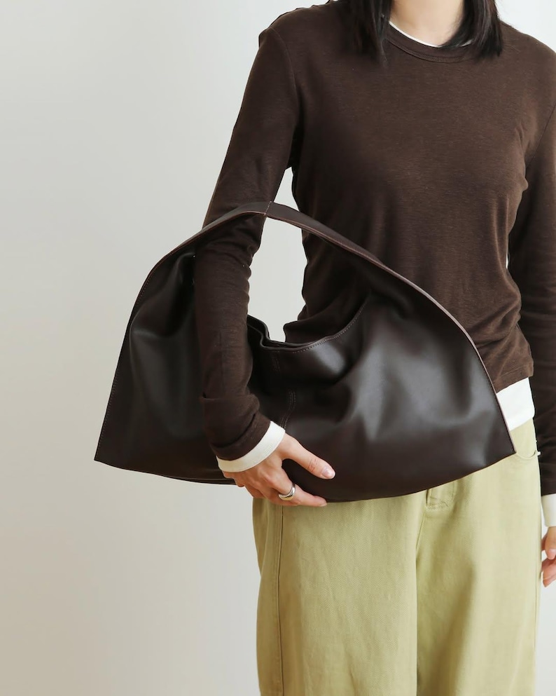 Unstructured Bags Handmade Vintage Chocolate Brown Leather Shoulder Bag Women Minimalist ...