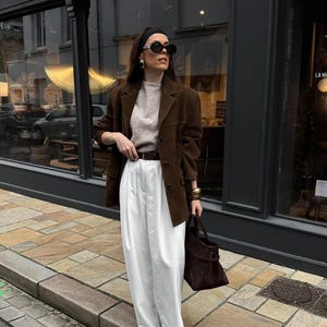 Vintage Style Oversized Brown Suede Leather Jacket for Women Real Lambskin Handmade Fall Winter Coat Retro Streetwear Blazer Look Gift Idea