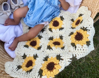 Sunflower blanket handmade | Choose your size | 100% cotton