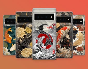 Funda para teléfono con diseño de peces koi japoneses y estanque de loto para Pixel 9A, 9Pro XL, 8A, 8Pro, 7Pro, 7A, 6A, iPhone 16Pro, 16E, 15, 14, Samsung S25, S24, A16, A56