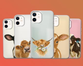 Highland Cow Phone Case Farm Animal Cover for iPhone 16E, 16Pro, 15, 14, 13 Pixel 9A, 9Pro XL, 8A, 8Pro, 7A, 6A Samsung S25, S24Fe, A56, A16