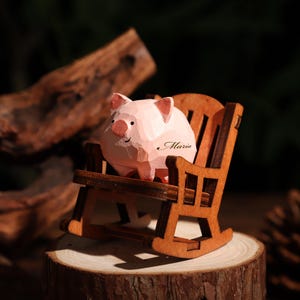 Hand-carved wooden piggy, piggy ornament,  wooden decorations,personalized piggy sculpture, Christmas gift, birthday gift, piggy sculpture