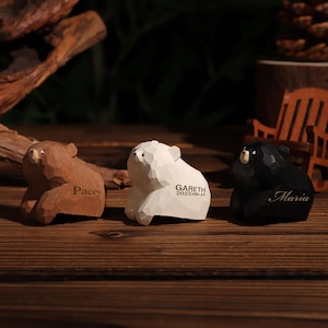 Custom Name Wooden Bears Sculpture, Handmade Wooden Animal Figurine, Home Decor, Wood Pet Figurine, Birthday Gift, Handmade Wooden Gift
