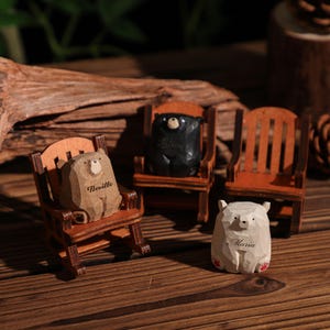 Custom Name Wooden Bears Sculpture, Handmade Wooden Animal Figurine, Home Decor, Wood Pet Figurine, Birthday Gift, Handmade Wooden Gift