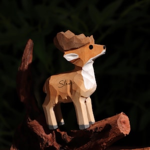Cute deer wooden statue, deer ornaments, handmade wooden animal statues, wooden decorations,  animal hobby gifts, birthday gifts