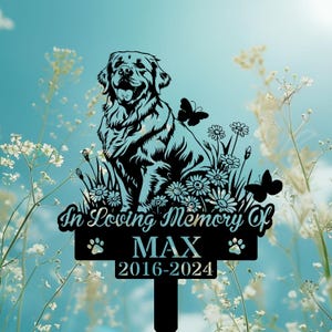 Personalized Dog Memorial Stake, Golden Retriever Playing in Garden Metal Grave Marker, Dog Sympathy Sign, Remembrance Stake, Dog Loss Gift