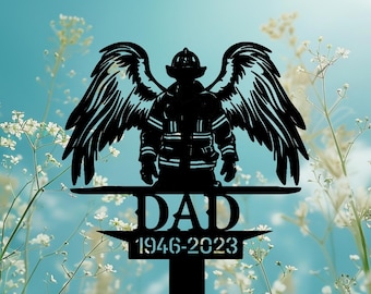 Personalized Firefighter Metal Stake,  Angel Fireman Memorial Stake, Firefighter Memorial Plaque, Fireman Grave Marker, Fireman Loss Gift.