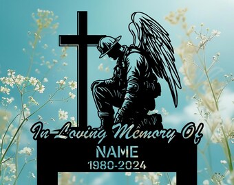 Personalized Firefighter Metal Stake, Christian Firefighter with Wings Memorial Stake, Firefighter Memorial Plaque, Fireman Grave Marker.