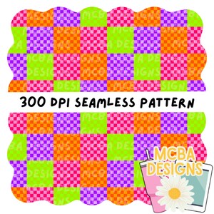 Neon checkers Seamless file, safe swim pattern, trendy prints for summer