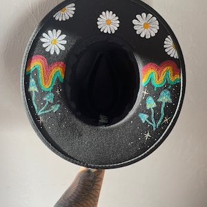 Painted vegan wool wide brim hat