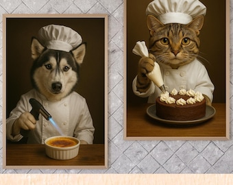 Custom Chef Dog Portrait: Funny Kitchen Pet Art (Digital Download A4 Size Available)
