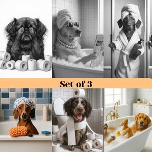 Pet Bathroom Art,Custom Pet Portraits,Bathroom Wall Art Decor Prints,Dog In Toilet,Pet in Bathtub,Pet Gifts,Dog Reading Newspaper on Toilet