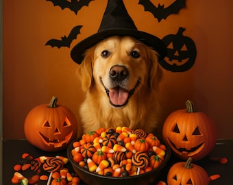 Anpassat Halloween-husdjursporträtt: Spöklik kostymkonst (digital nedladdning i A4-storlek tillgänglig)